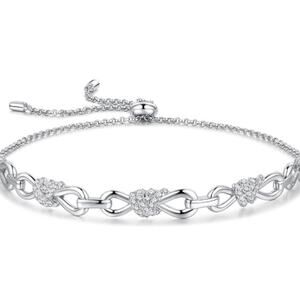 FANCIME Infinity Solid Sterling Silver  Cubic Zirconia  Adjustable Bolo Bracelet